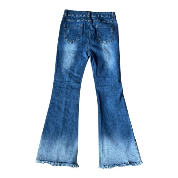 Retro High Rise Center Seam flare fringed blue Jeans size 27" waist - Picture 4 of 9